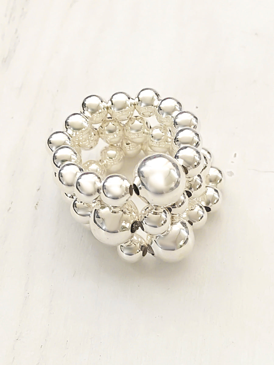 Silver and two tones ball elastic rings each