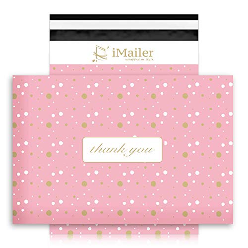 100 Count - 10x13 inch, Pink Polka Dot - Thank You Poly Mailer Envelope, Mailing Shipping Bags with Self Seal Strip