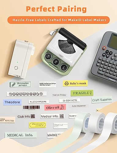 MakeID 0.63" x 13' Label Tape Compatible with MakeID Label Makers L1 Q1 E1 Refills Waterproof Laminated Custom Stickers Office Labels Replacement 16mm x 4m